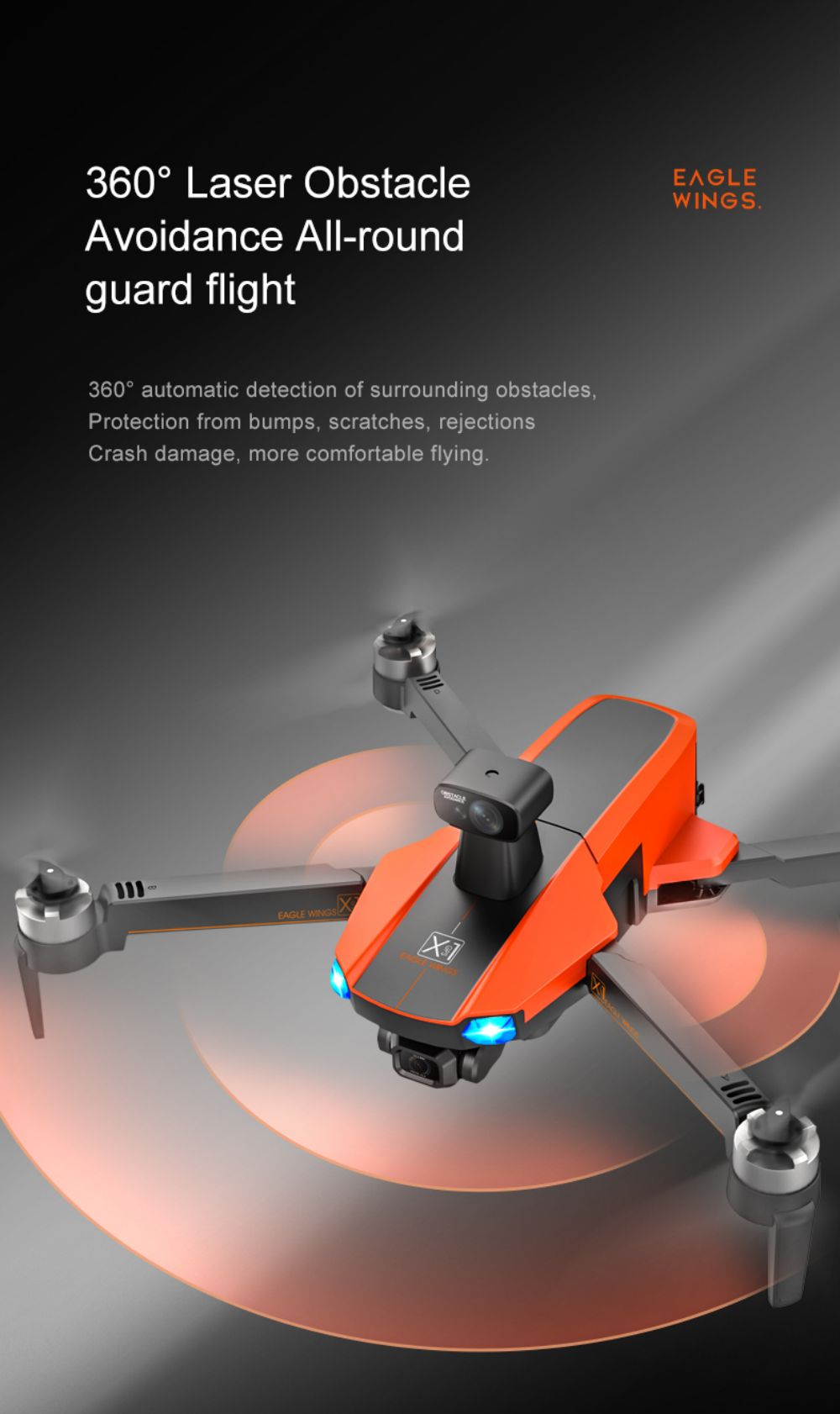 JJRC X22 GPS 5G WiFi FPV RC Drone 1080P HD Camera Obstacle Avoidance 3-Axis Gimbal Black & Orange 3 Batteries