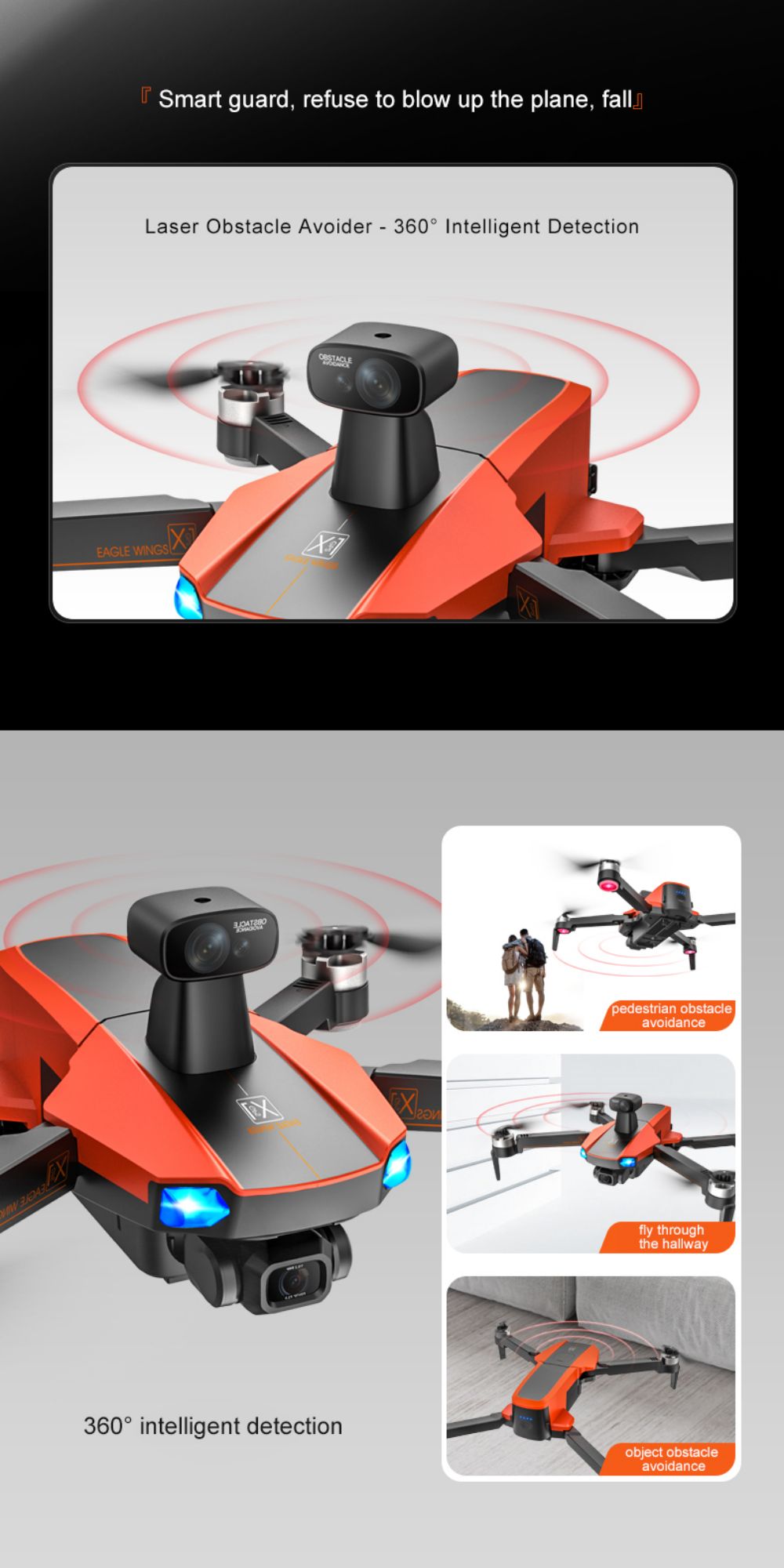 JJRC X22 GPS 5G WiFi FPV RC Drone 1080P HD Camera Obstacle Avoidance 3-Axis Gimbal Black & Orange 3 Batteries