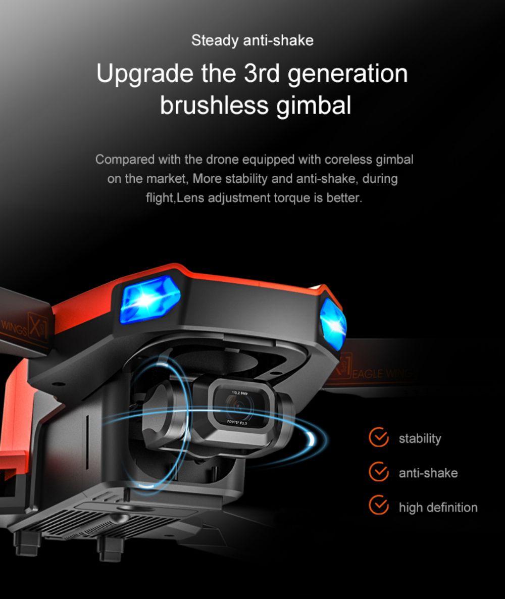 JJRC X22 GPS 5G WiFi FPV RC Drone 1080P HD Camera Obstacle Avoidance 3-Axis Gimbal Black & Orange - 2 Batteries
