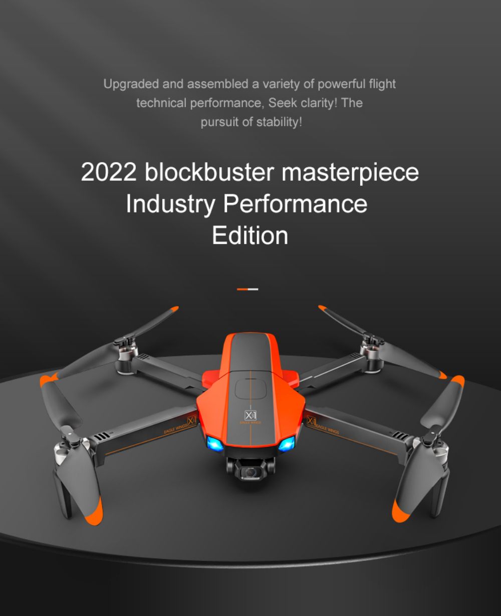 JJRC X22 GPS 5G WiFi FPV RC Drone 1080P HD Camera Obstacle Avoidance 3-Axis Gimbal Black & Orange - 2 Batteries