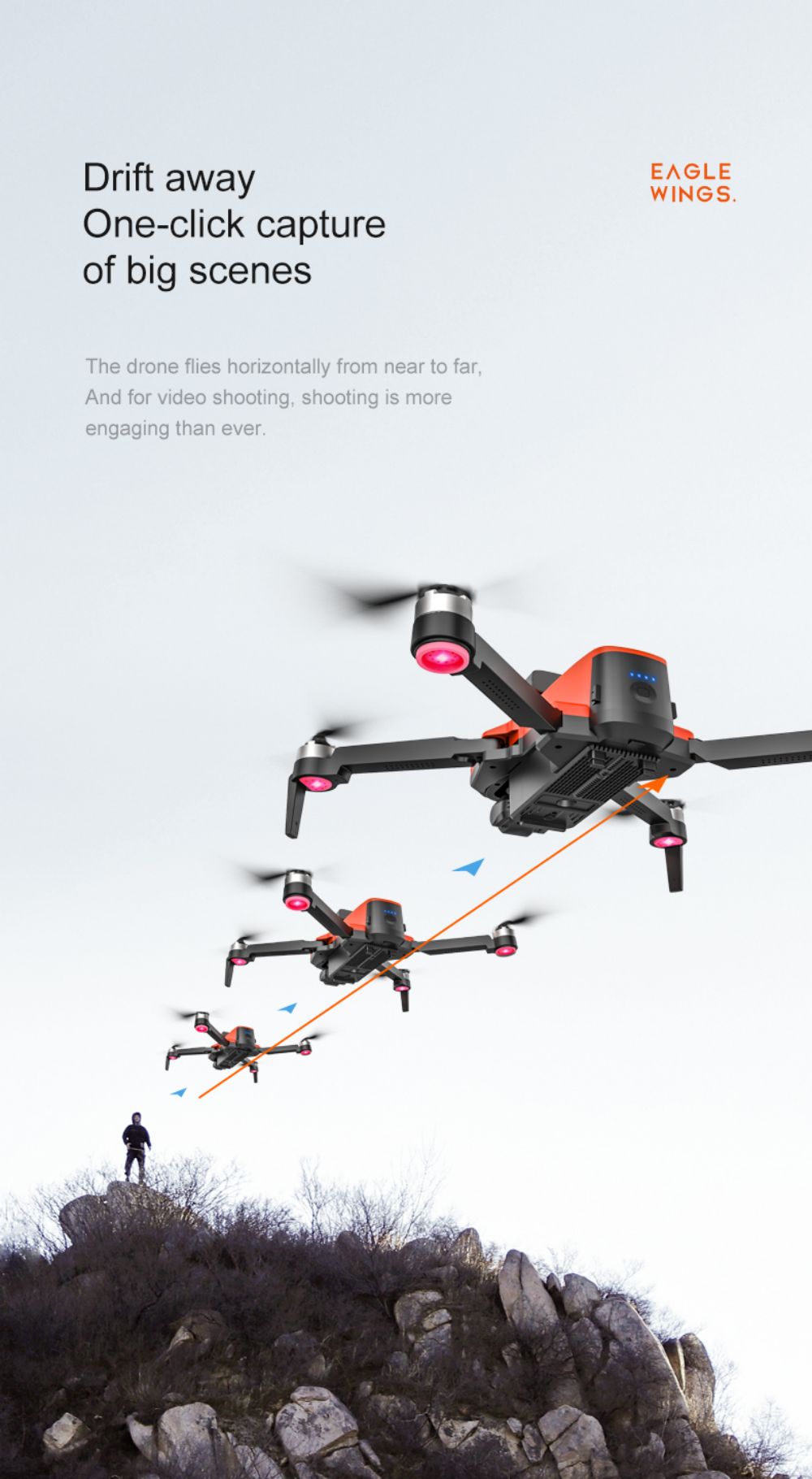 JJRC X22 GPS 5G WiFi FPV RC Drone 1080P HD Camera Obstacle Avoidance 3-Axis Gimbal Black & Orange - 2 Batteries