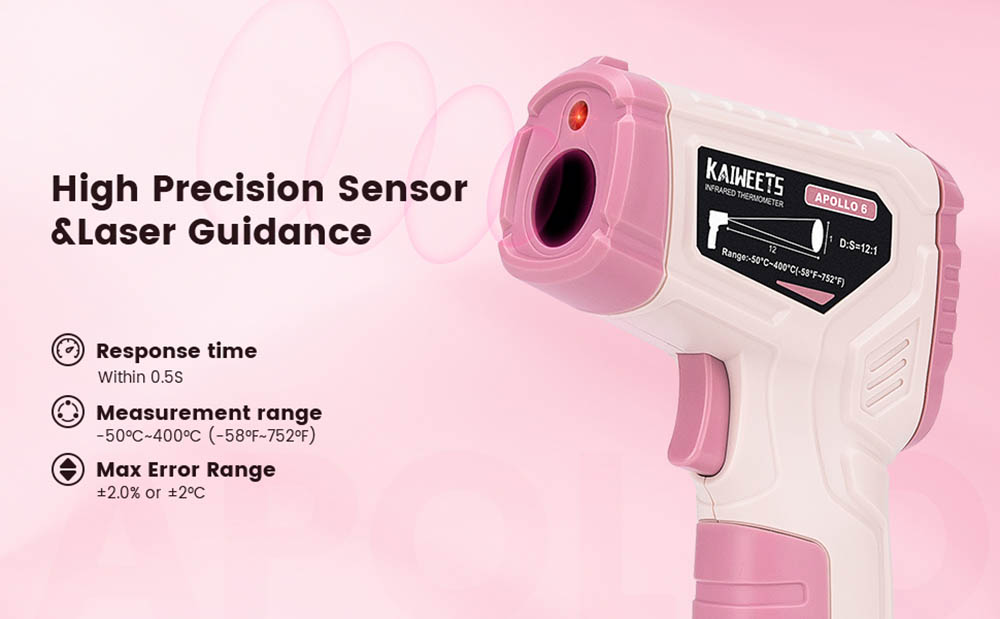 KAIWEETS Apollo 6 Non-Contact Infrared Thermometer (NOT for Humans), Temperature Gun - Pink