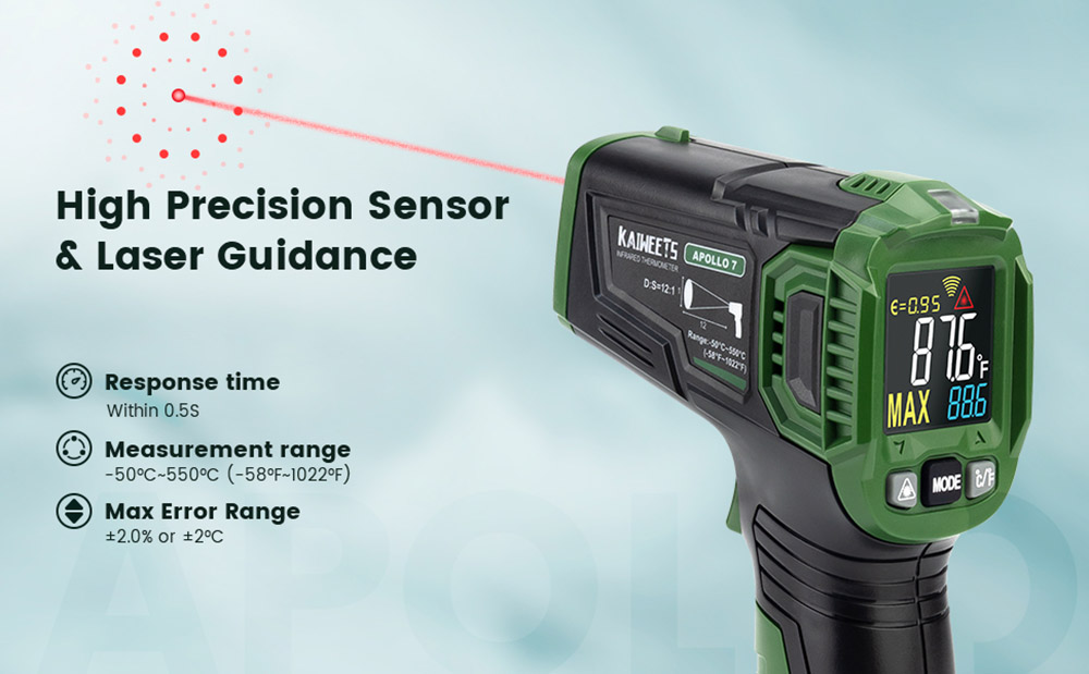 KAIWEETS Apollo 7 Digital Infrared Thermometer (NOT for Humans), High Accuracy Non-Contact Temperature Gun