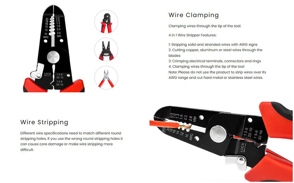 KAIWEETS KWS-101 4 in 1 Wire Stripper, 10-20AWG Wire Stripping Range, Cable Wire Cutter Crimping Stripping Tool
