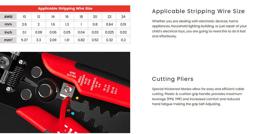 KAIWEETS KWS-103 Multifunctional Automatic Wire Stripper, Wire Cutting, Terminals Crimping Tool with TPR Handle