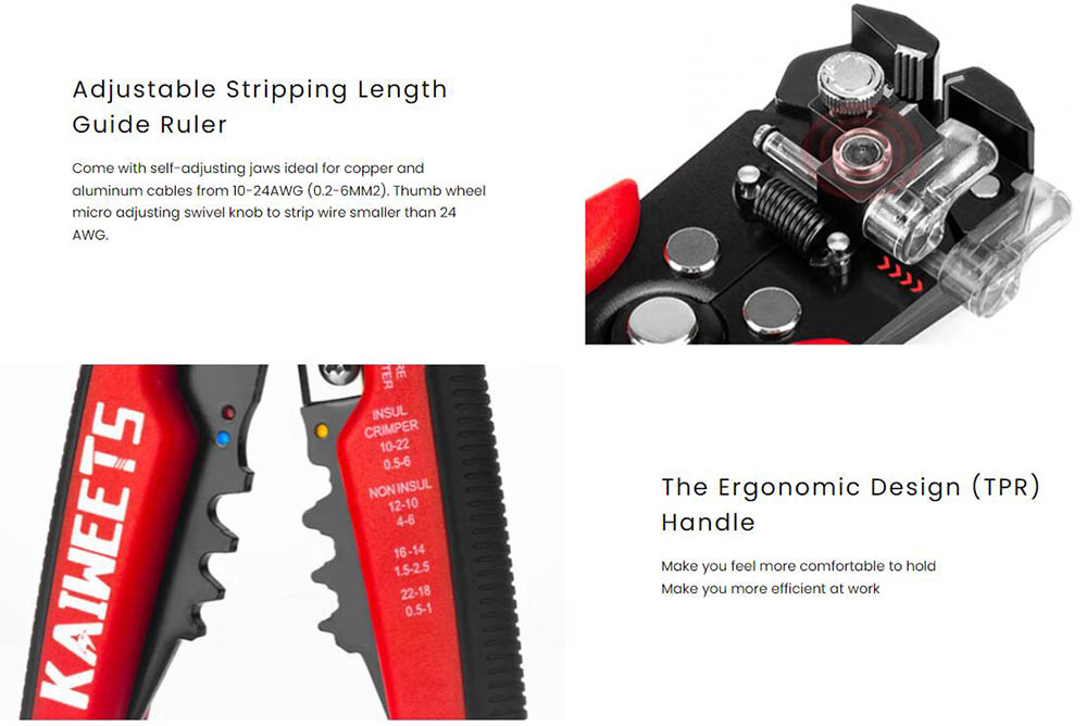 KAIWEETS KWS-103 Multifunctional Automatic Wire Stripper, Wire Cutting, Terminals Crimping Tool with TPR Handle