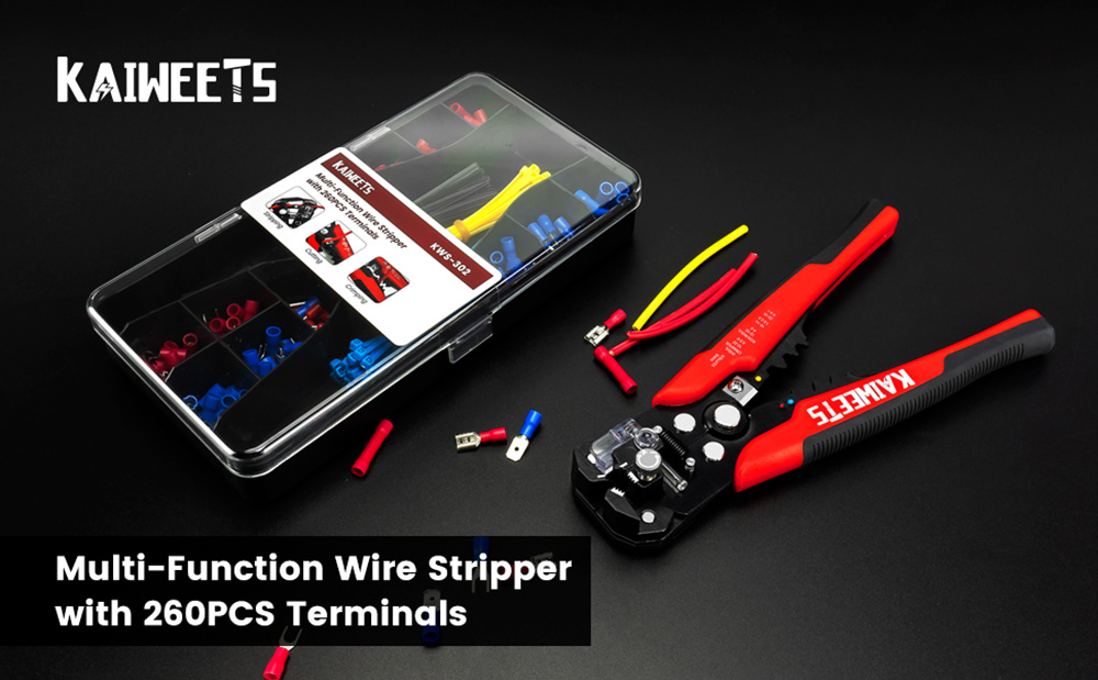 KAIWEETS KWS-302 Multifunctional Wire Stripper Kit, Wire Cutting Terminals Crimping Tool with 260Pcs Terminals