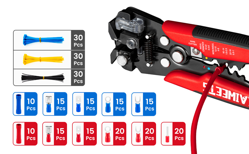 KAIWEETS KWS-302 Multifunctional Wire Stripper Kit, Wire Cutting Terminals Crimping Tool with 260Pcs Terminals