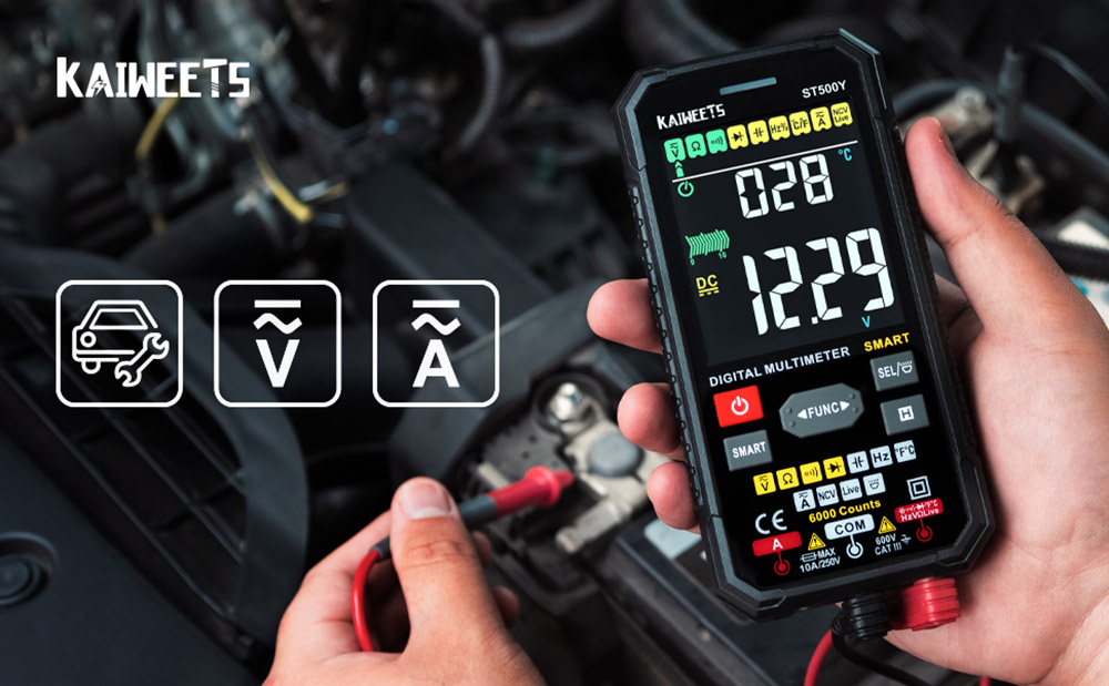 KAIWEETS ST500Y Auto-ranging AC/DC Smart Digital Multimeter, HD Color Display, Voltage Ohm Tester - 6000 Counts