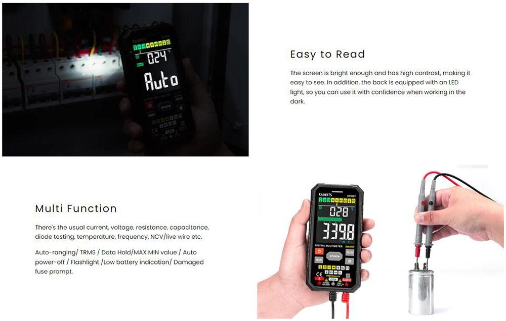 KAIWEETS ST500Y Auto-ranging AC/DC Smart Digital Multimeter, HD Color Display, Voltage Ohm Tester - 6000 Counts