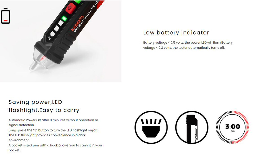 KAIWEETS VT200 Voltage Tester, Non-Contact Voltage Detection, Breakpoint Testing, Live/Null Wire Testing -  US Plug