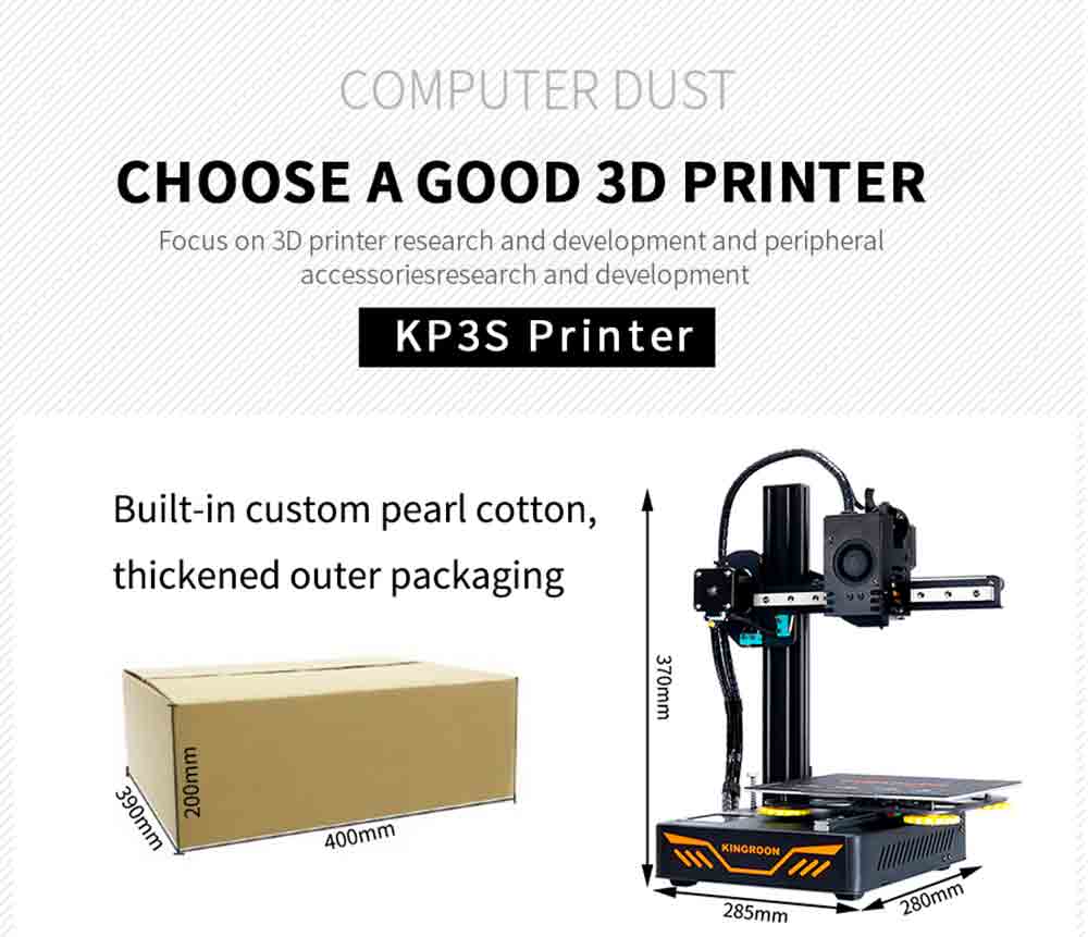 KINGROON KP3S 3D Printer, Aluminum Double Linear Guide Rails Double Cooling Fans, Printing Space 180x180x180mm - EU Plug