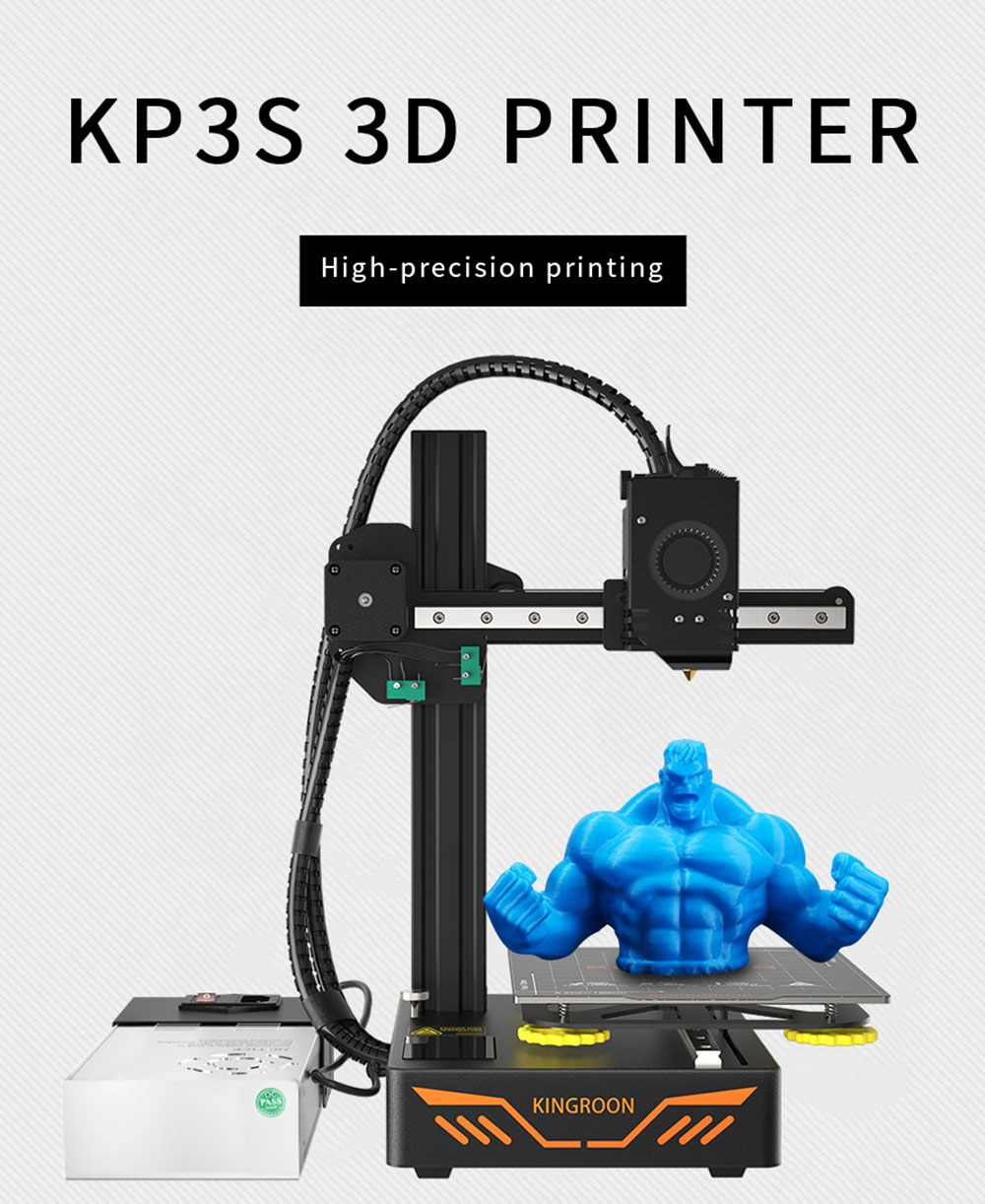 KINGROON KP3S 3D Printer, Aluminum Double Linear Guide Rails Double Cooling Fans, Printing Space 180x180x180mm - US Plug