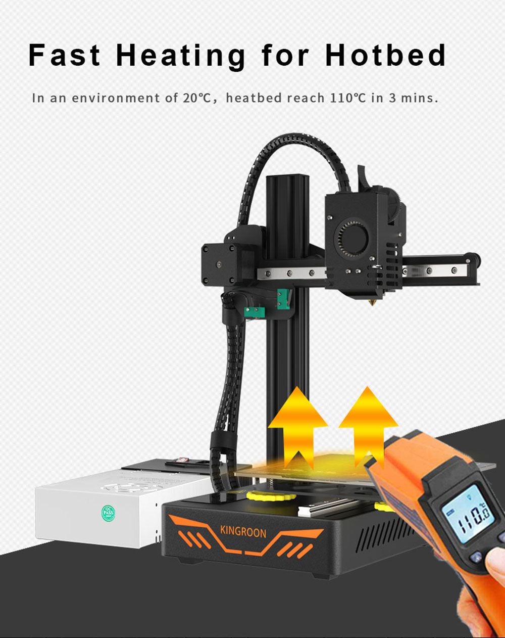 KINGROON KP3S 3D Printer, Aluminum Double Linear Guide Rails Double Cooling Fans, Printing Space 180x180x180mm - US Plug