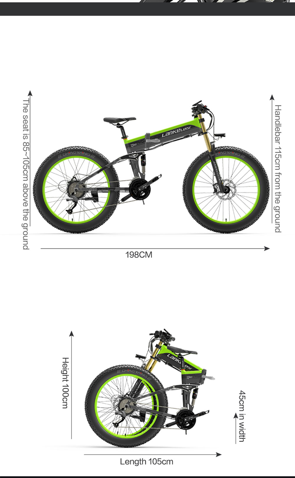 LANKELEISI T750 Plus Big Fork Electric Bike 48V 1000W Motor 14.5Ah Battery 26*4.0'' Fat Tire - Green
