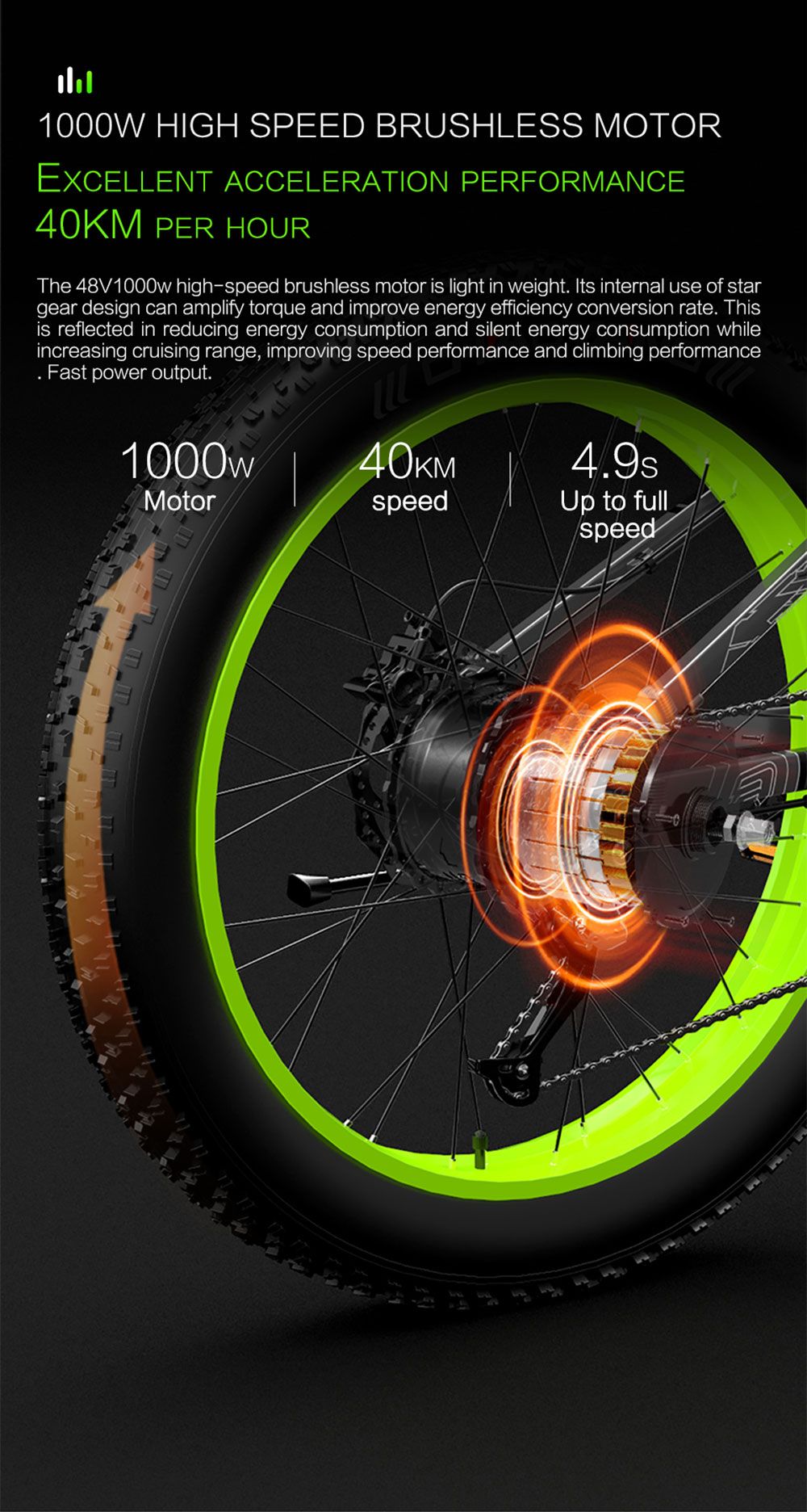 LANKELEISI T750 Plus Big Fork Electric Bike 48V 1000W Motor 14.5Ah Battery 26*4.0'' Fat Tire - Green