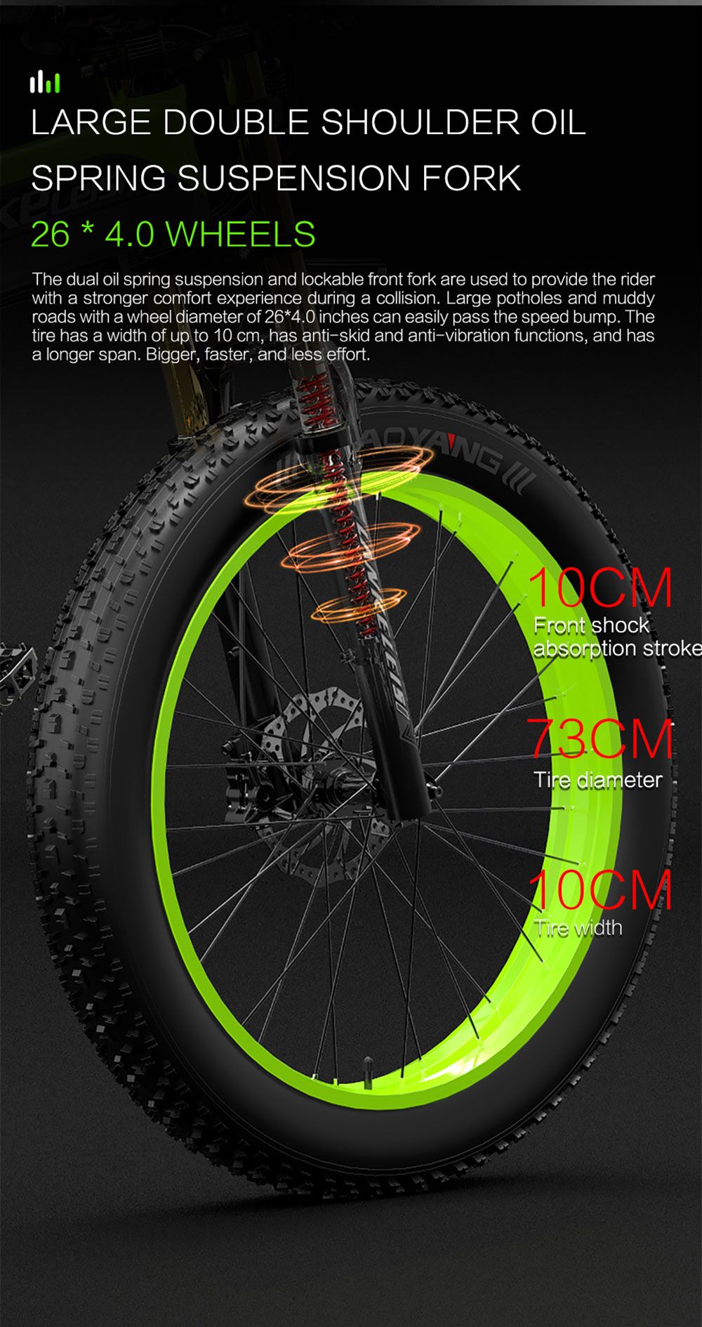 LANKELEISI T750 Plus Big Fork Electric Bike 48V 1000W Motor 14.5Ah Battery 26*4.0'' Fat Tire - Green