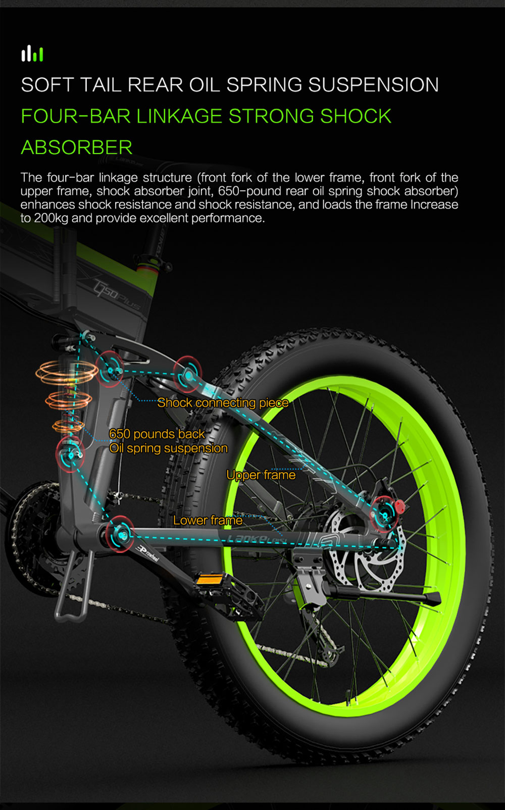 LANKELEISI T750 Plus Big Fork Electric Bike 48V 1000W Motor 14.5Ah Battery 26*4.0'' Fat Tire - Yellow