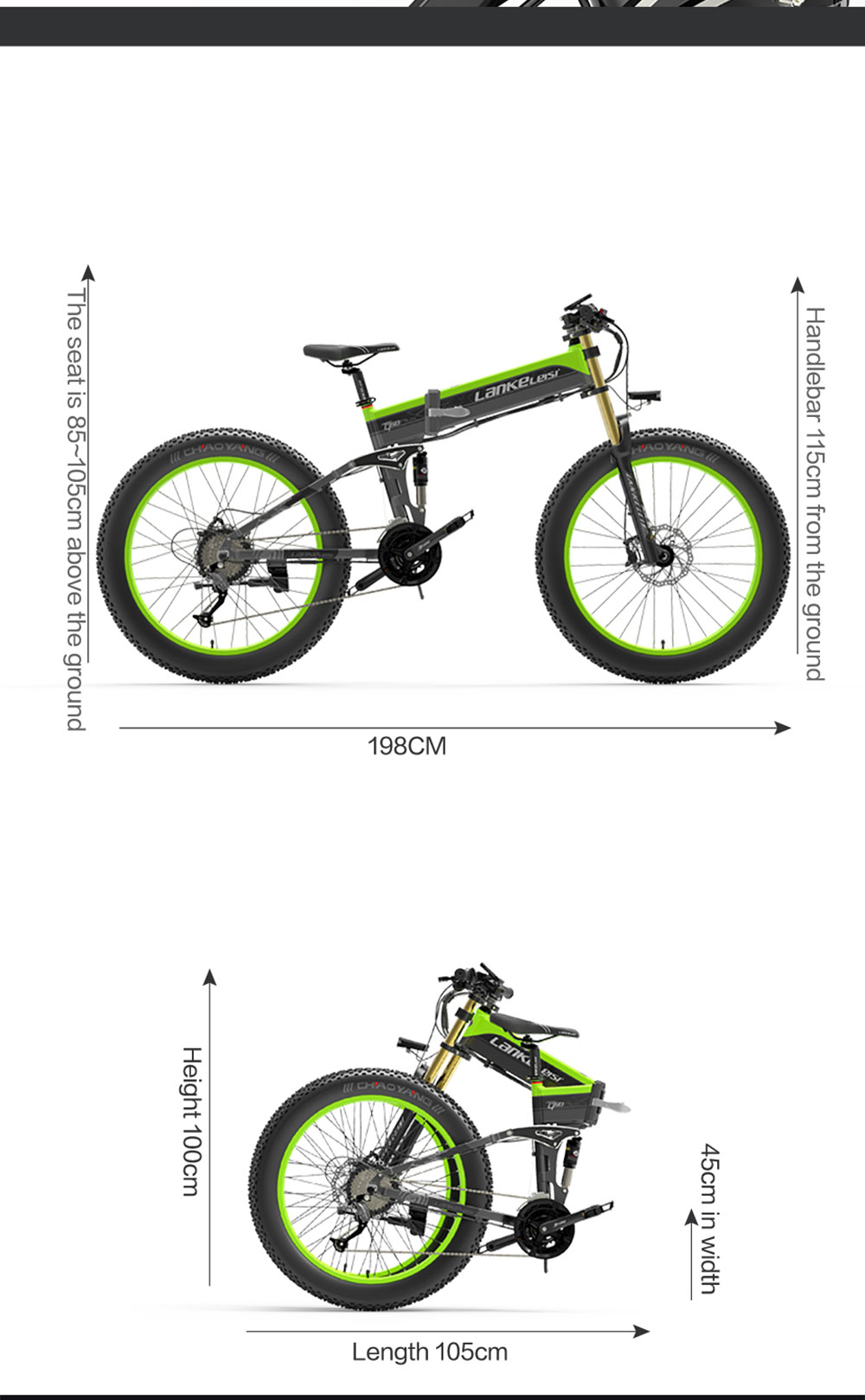 LANKELEISI T750 Plus Big Fork Electric Bike 48V 1000W Motor 14.5Ah Battery 26*4.0'' Fat Tire - Yellow