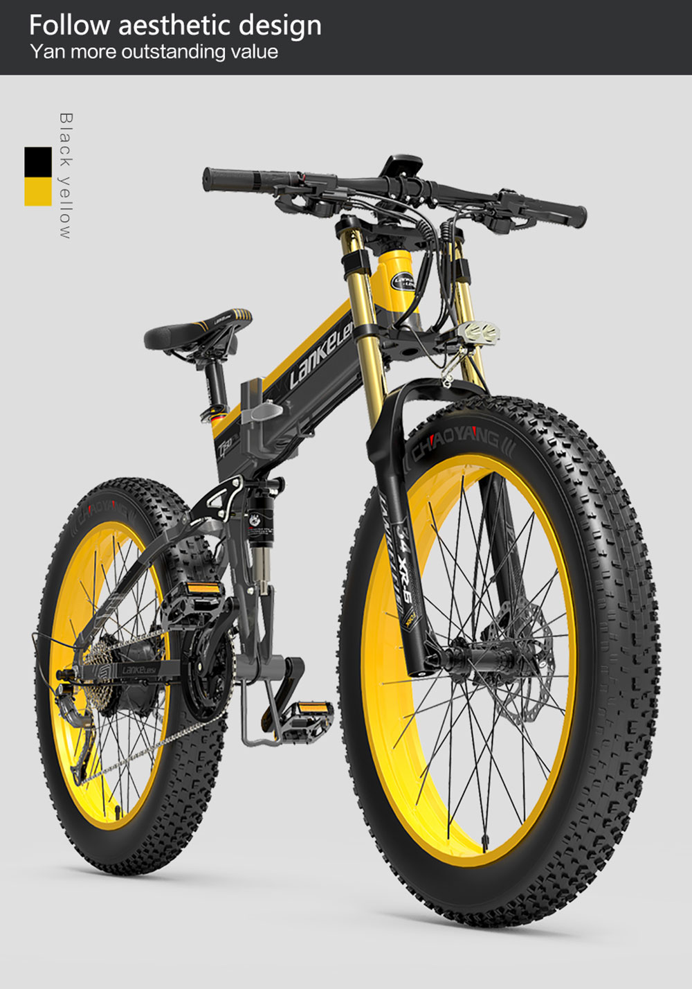 LANKELEISI T750 Plus Big Fork Electric Bike 48V 1000W Motor 14.5Ah Battery 26*4.0'' Fat Tire - Yellow