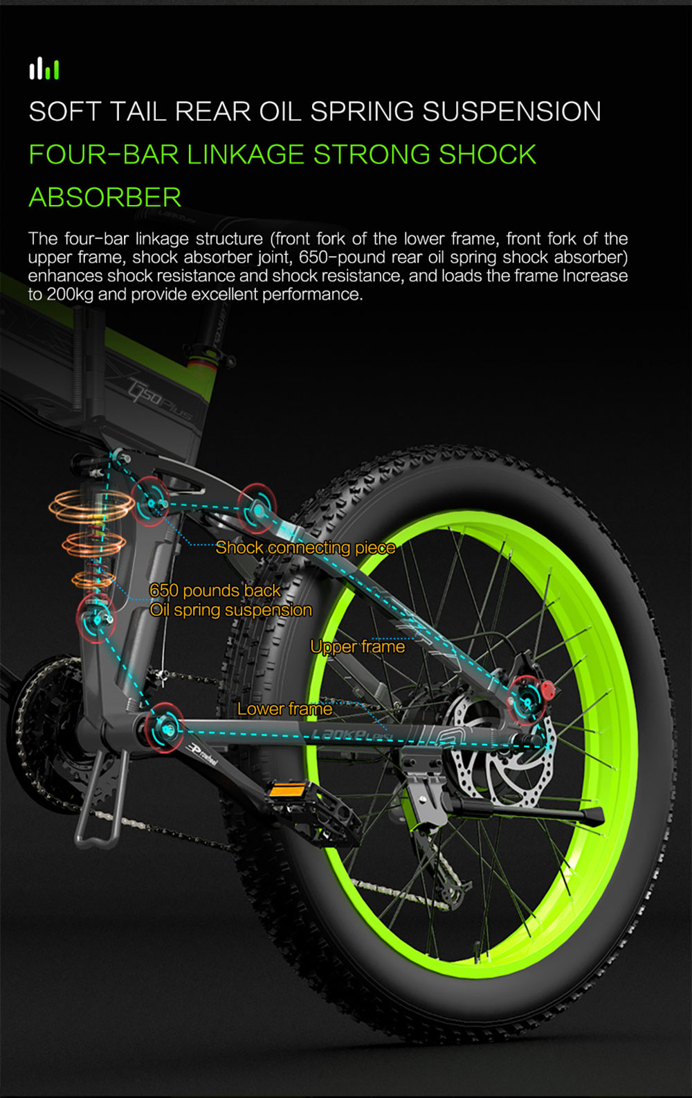 LANKELEISI T750 Plus Big Fork Electric Bike 48V 1000W Motor 17.5Ah Battery 26*4.0'' Fat Tire - Blue