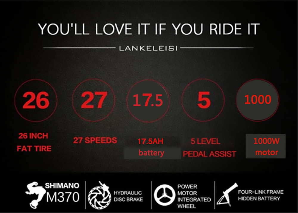 LANKELEISI T750 Plus Big Fork Electric Bike 48V 1000W Motor 17.5Ah Batéria 26*4.0'' Fat Tire - Green