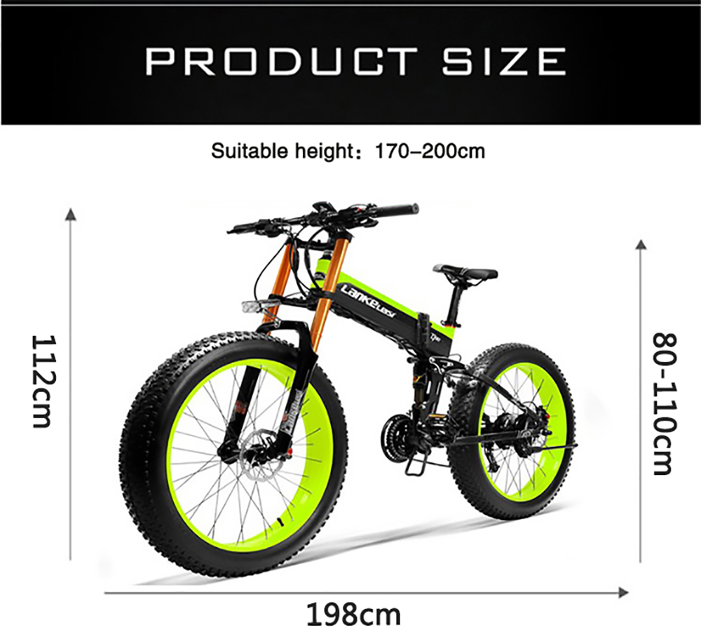 LANKELEISI T750 Plus Big Fork Electric Bike 48V 1000W Motor 17.5Ah Battery 26*4.0'' Fat Tire - Green