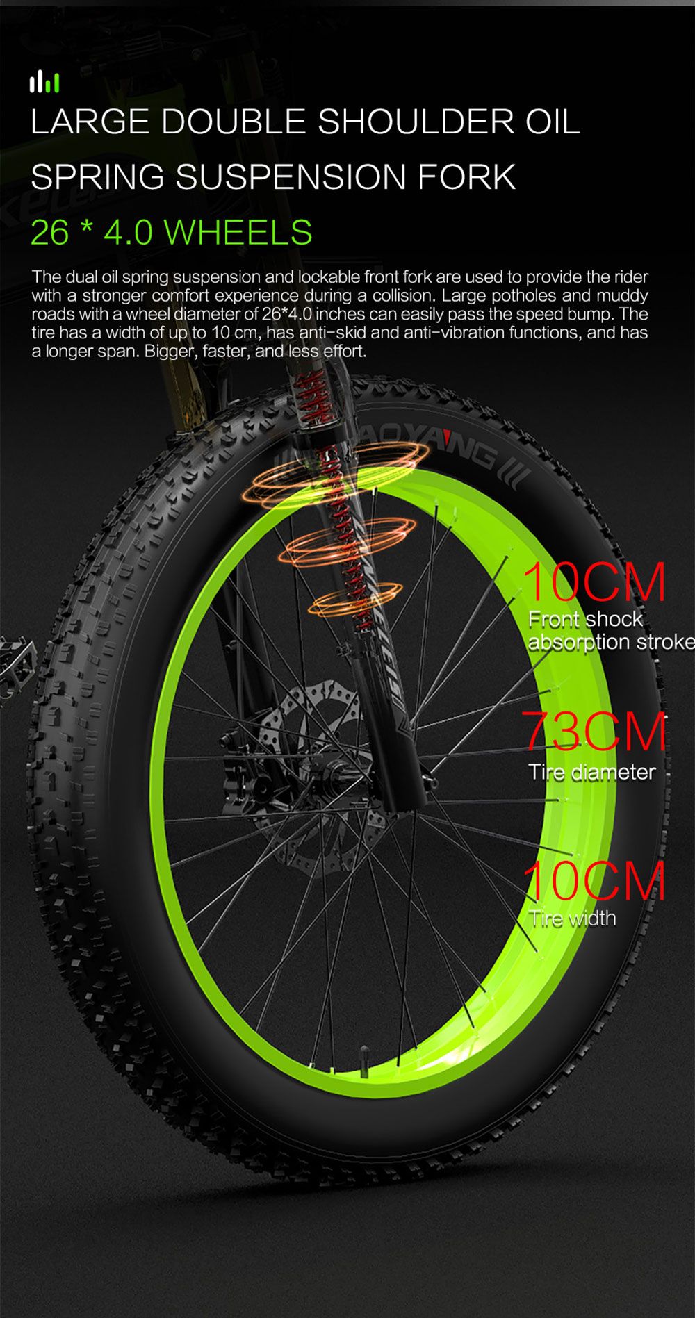 LANKELEISI T750 Plus Big Fork Electric Bike 26*4.0 Inch Fat Tire 1000W Motor 40Km/h Max Speed 48V 17.5Ah Battery 100KM Range Shimano 27-Speed 180KG Max Load - Yellow 15 LANKELEISI T750 Plus Big Fork Electric Bike 48V 1000W Motor 17.5Ah Battery 26*4.0'' Fat Tire - Yellow