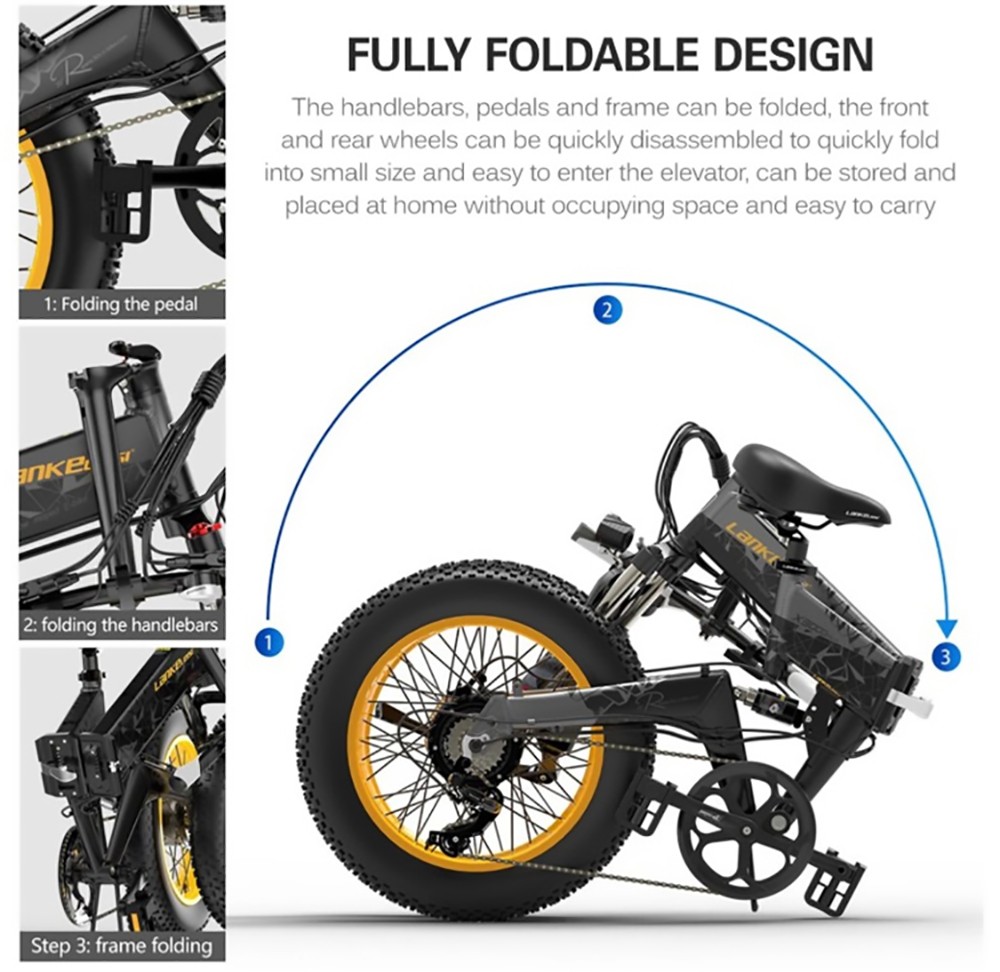LANKELEISI X3000 Plus Folding Electric Mountain Bike 48V 1000W Motor 17.5Ah Battery - Grey
