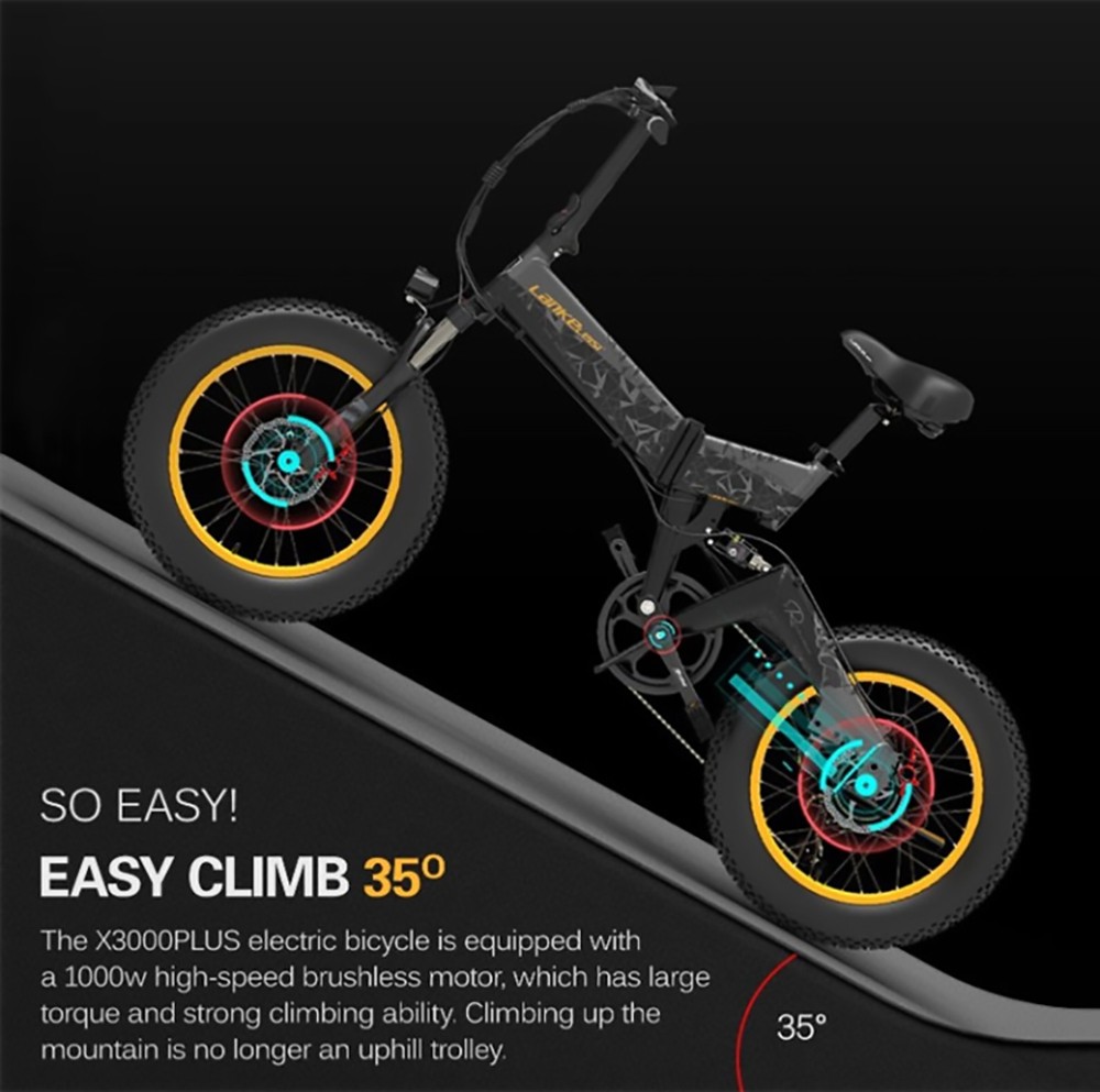 LANKELEISI X3000 Plus Folding Electric Mountain Bike 48V 1000W Motor 17.5Ah Battery - Grey