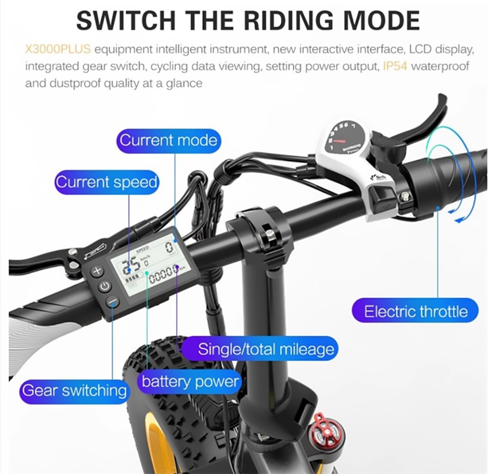 LANKELEISI X3000 Plus Folding Electric Mountain Bike 48V 1000W Motor 17.5Ah Battery - Grey