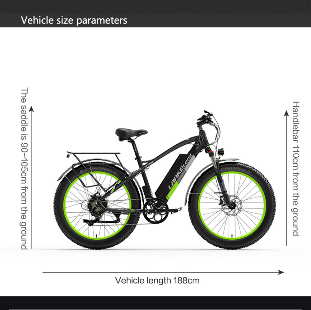 LANKELEISI XC4000 Electric Bike 48V 1000W Motor 17.5Ah Battery 26*4.0 Fat Tire - Green