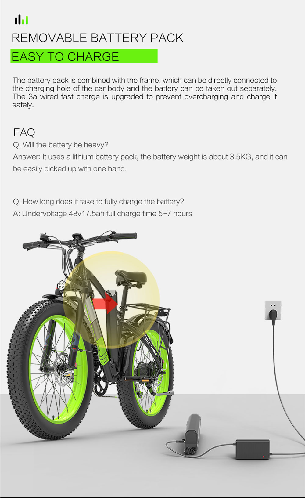 LANKELEISI XC4000 Electric Bike 48V 1000W Motor 17,5Ah Battery 26*4.0 Fat Tire - Green