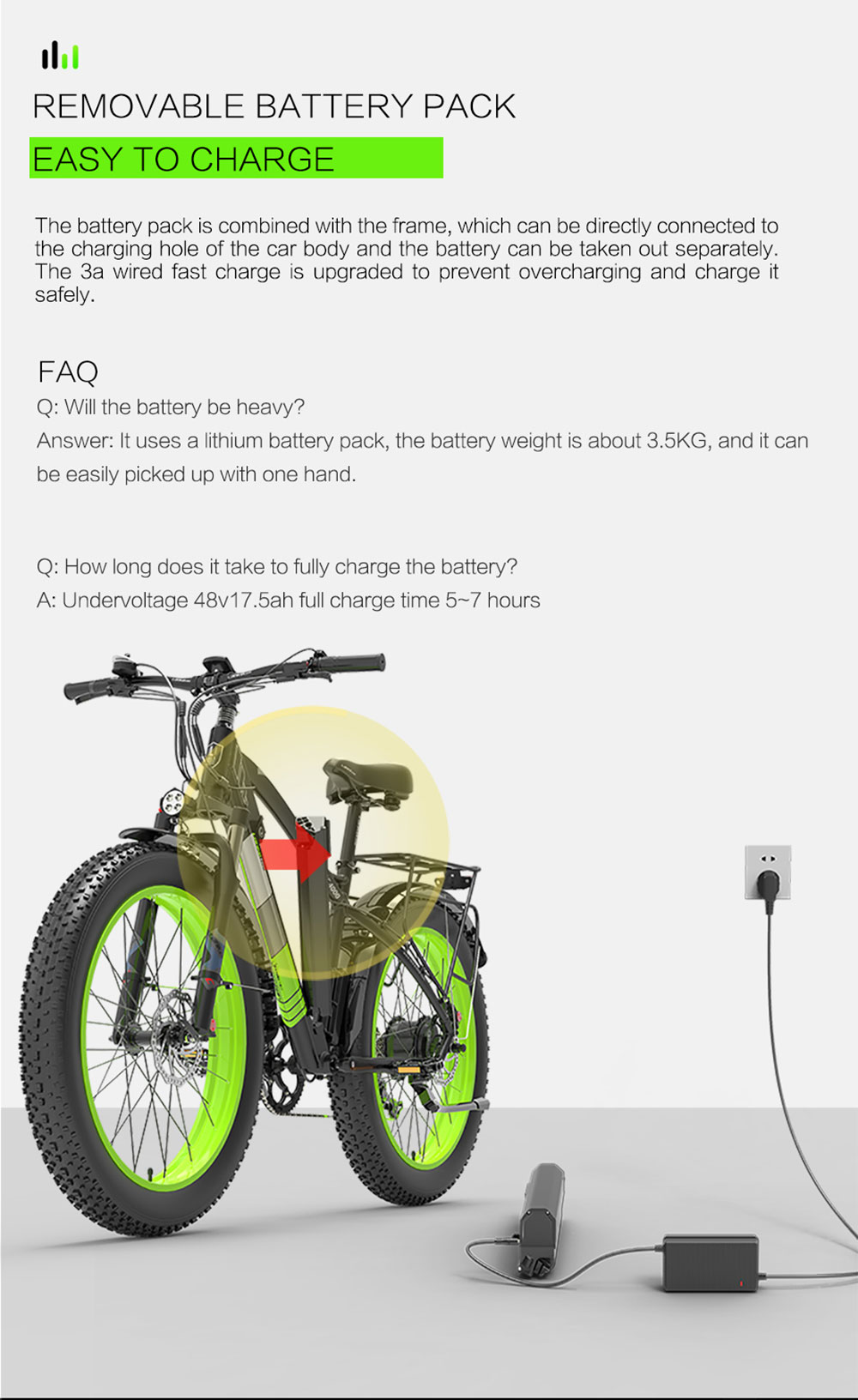 LANKELEISI XC4000 Electric Bike 48V 1000W Motor 17.5Ah Battery 26*4.0 Fat Tire - Yellow