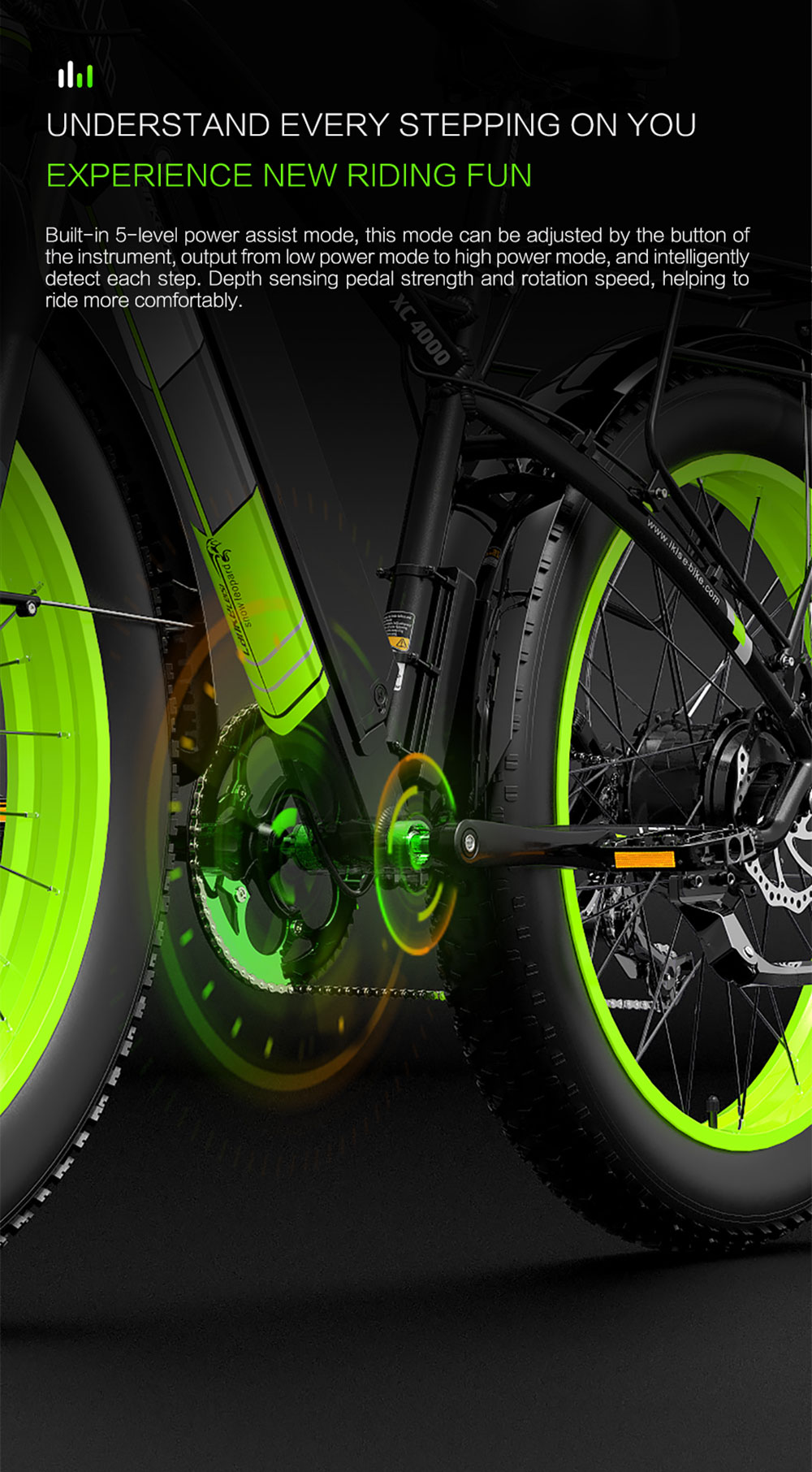 LANKELEISI XC4000 Electric Bike 48V 1000W Motor 17.5Ah Battery 26*4.0 Fat Tire - Yellow