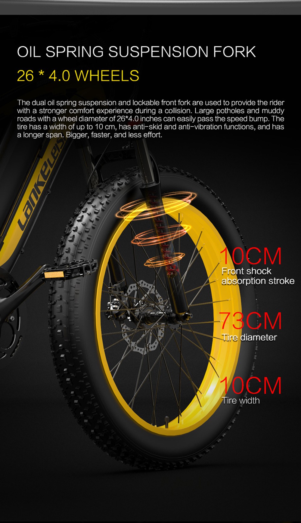 LANKELEISI XF4000 Electric Bike 48V 1000W Motor 16Ah Battery 26*4.0'' Fat Tire Shimano 7 Speed - Blue