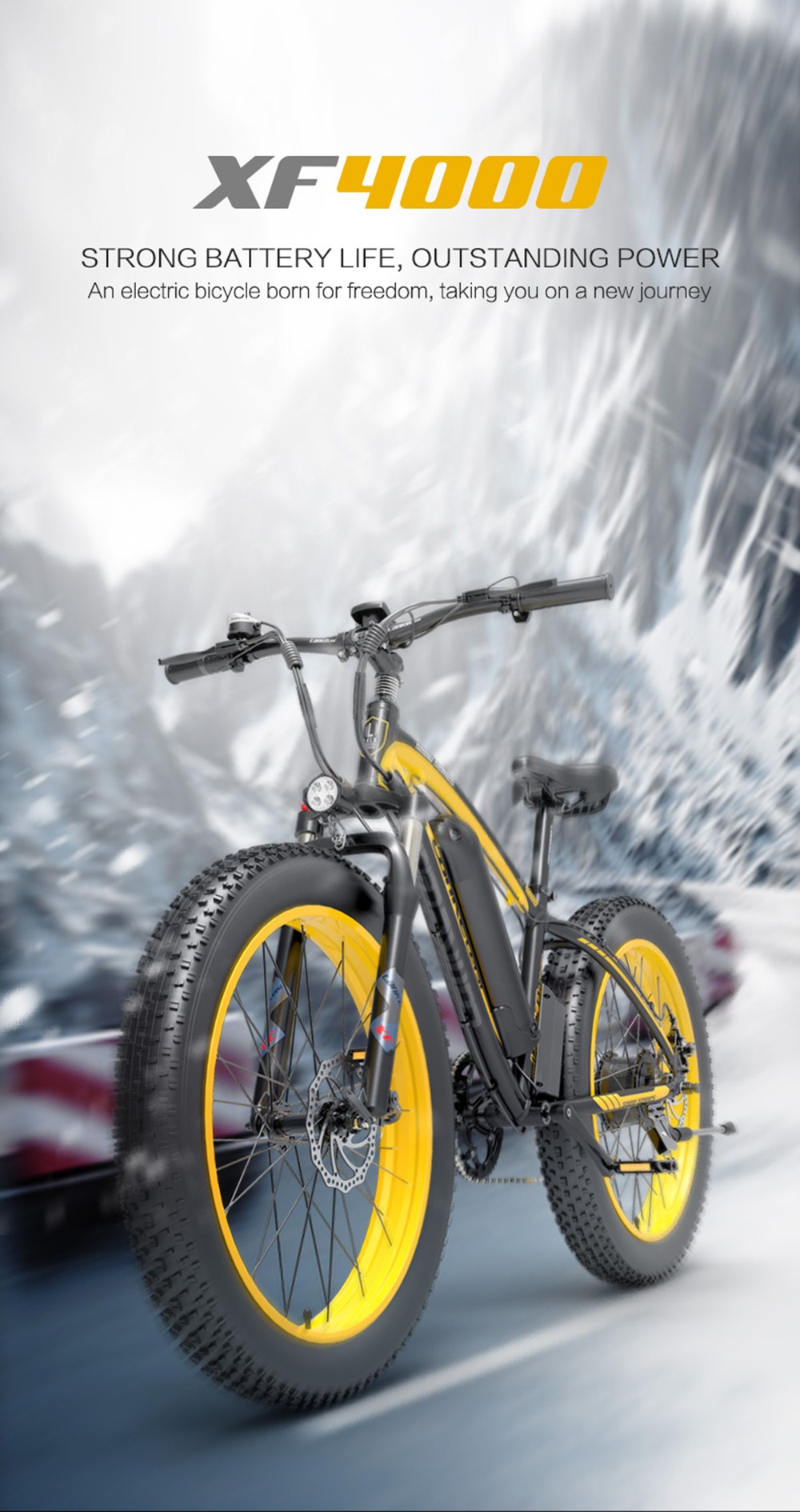 LANKELEISI XF4000 Electric Bike 48V 1000W Motor 16Ah Battery 26*4.0'' Fat Tire Shimano 7 Speed - Green
