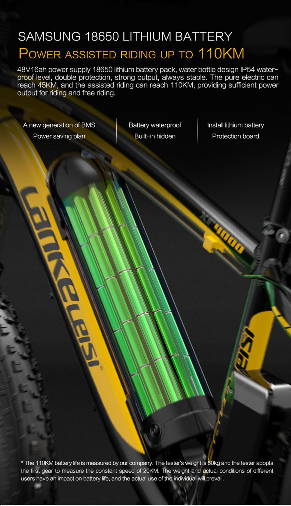 LANKELEISI XF4000 Electric Bike 48V 1000W Motor 16Ah Battery 26*4.0'' Fat Tire Shimano 7 Speed - Green