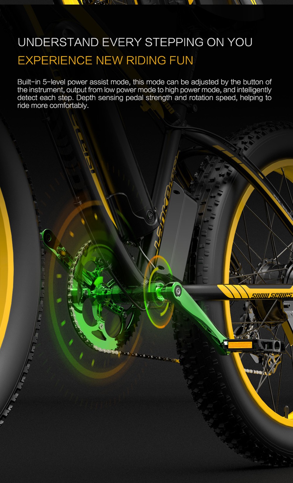 LANKELEISI XF4000 Electric Bike 48V 1000W Motor 16Ah Battery 26*4.0'' Fat Tire Shimano 7 Speed - Green