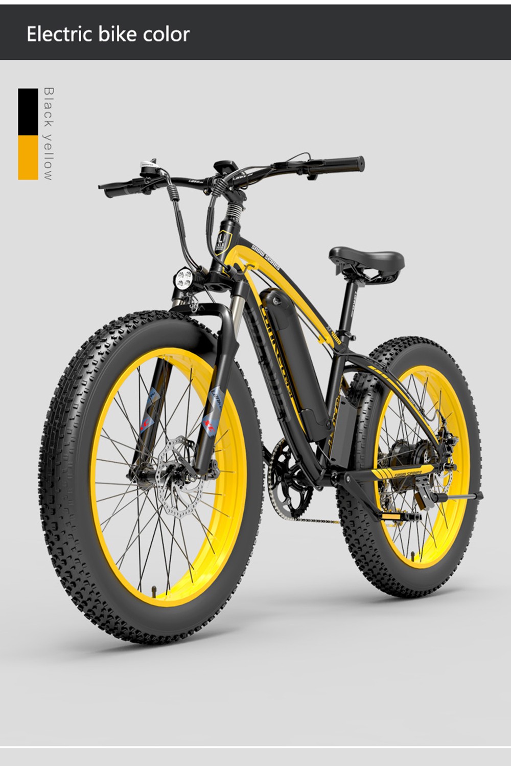 LANKELEISI XF4000 Electric Bike 48V 1000W Motor 16Ah Battery 26*4.0'' Fat Tire Shimano 7 Speed - Yellow