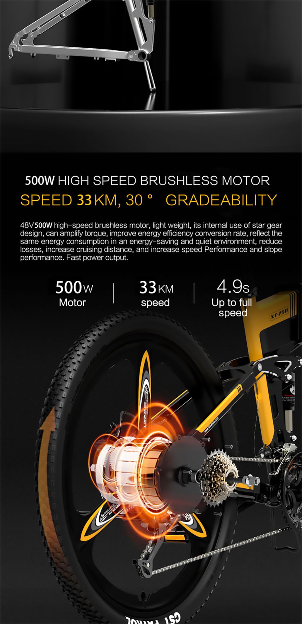 LANKELEISI XT750 Sports Version Electric Bike 500W Motor 14.5Ah Batéria 26*1.95'' Pneumatika Kenda - biela