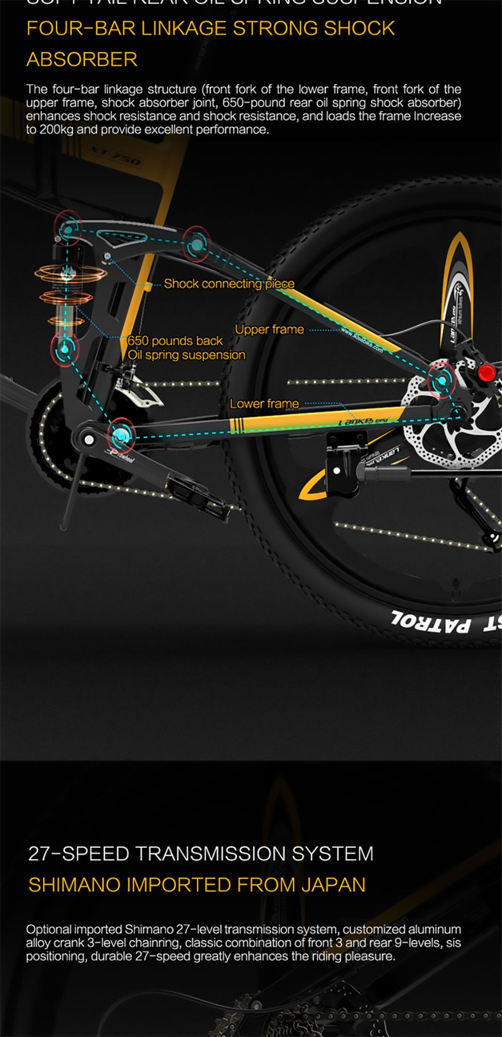 LANKELEISI XT750 Sports Version Electric Bike 500W Motor 14.5Ah Batéria 26*1.95'' Pneumatika Kenda - biela