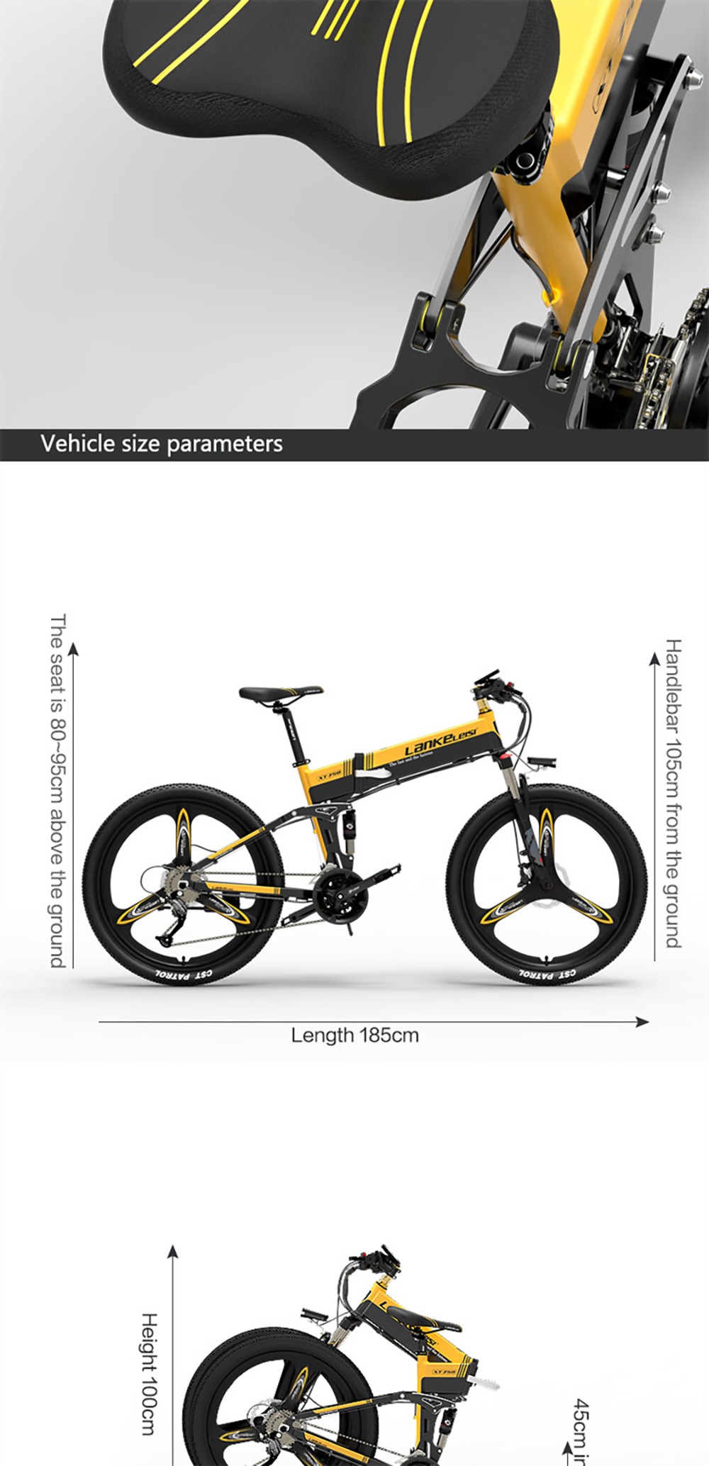 LANKELEISI XT750 Sports Version Electric Bike 500W Motor 14.5Ah Battery 26*1.95'' Kenda Tire - Yellow