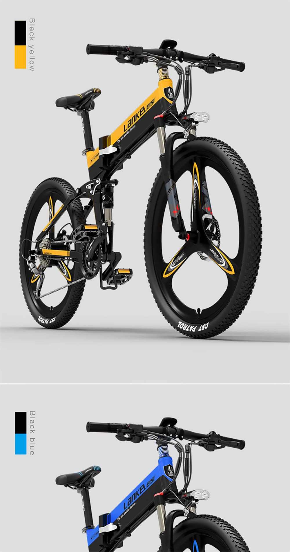 LANKELEISI XT750 Sports Version Electric Bike 500W Motor 14.5Ah Battery 26*1.95'' Kenda Tire - Yellow
