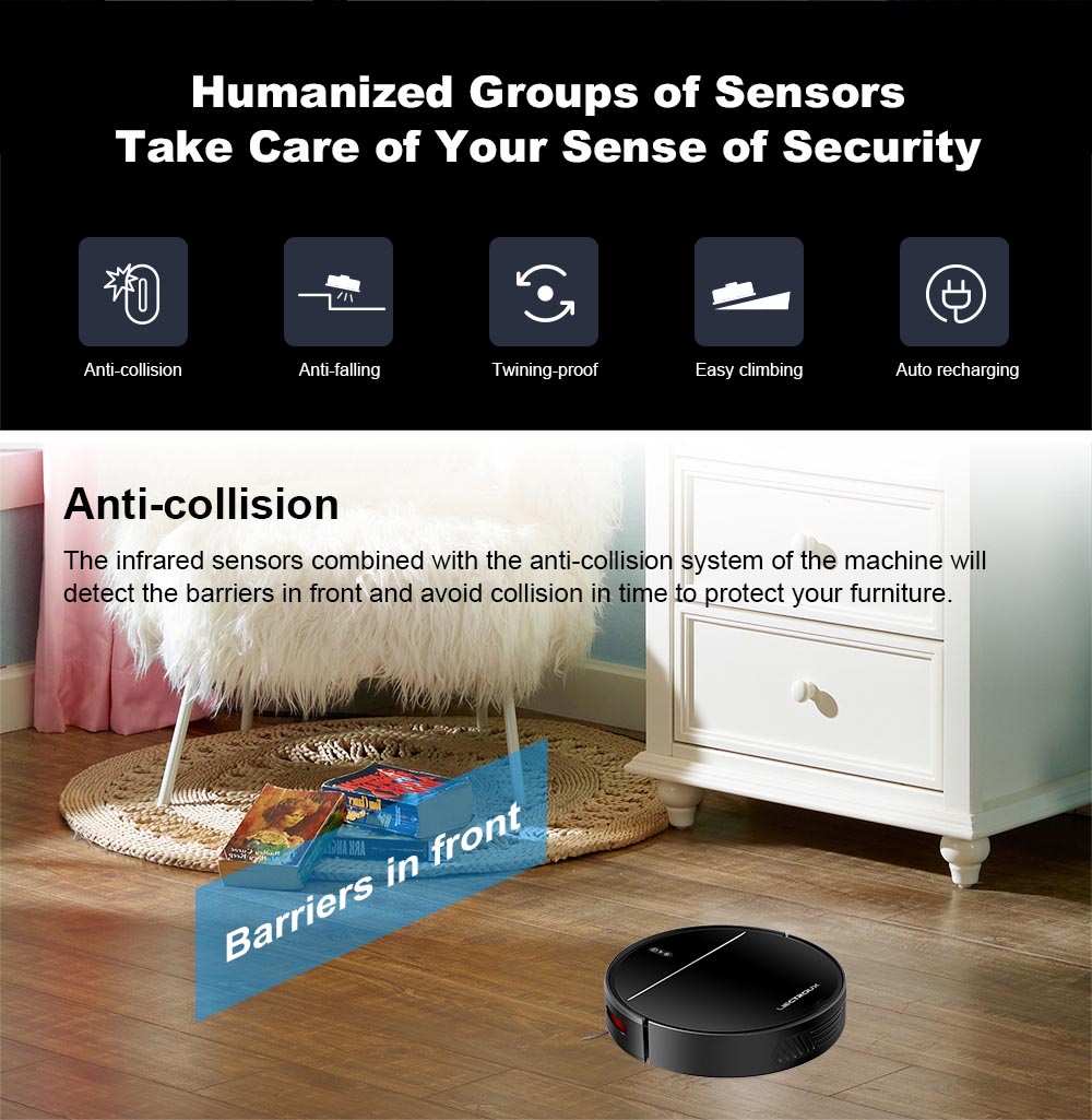 LIECTROUX M7S Pro Robot Vacuum Cleaner, 2D Map Navigation, 4400mAh Battery, Run 110mins, Dry and Wet Mopping - Black