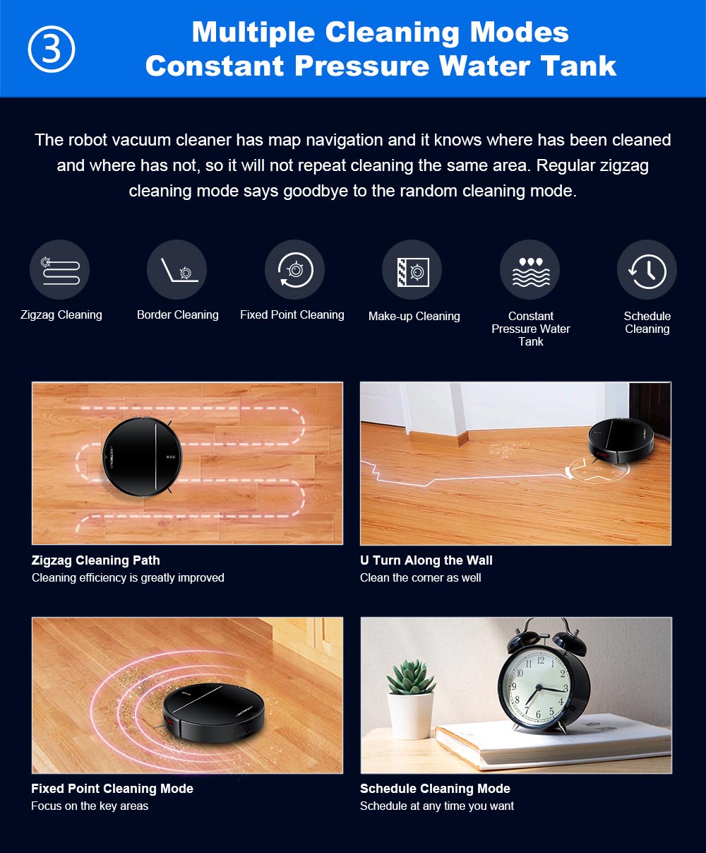 LIECTROUX M7S Pro Robot Vacuum Cleaner, 2D Map Navigation, 4400mAh Battery, Run 110mins, Dry and Wet Mopping - Black