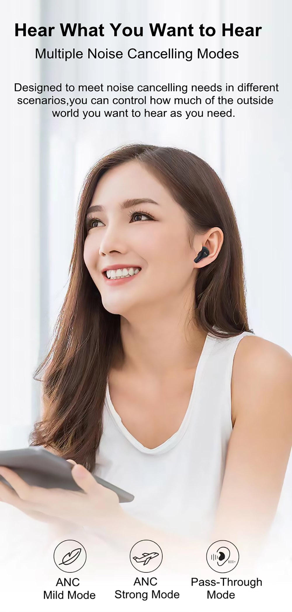 Mifo HiFi Air Wireless Earbuds Hybrid ANC Bluetooth 5.2 Earphone 4-mic Gaming Headphone Dual Driver - Armature + Dynamic