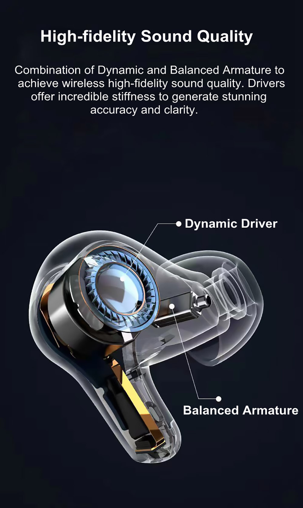 Mifo HiFi Air Wireless Earbuds Hybrid ANC Bluetooth 5.2 Earphone 4-mic Gaming Headphone Dual Driver - Armature + Dynamic