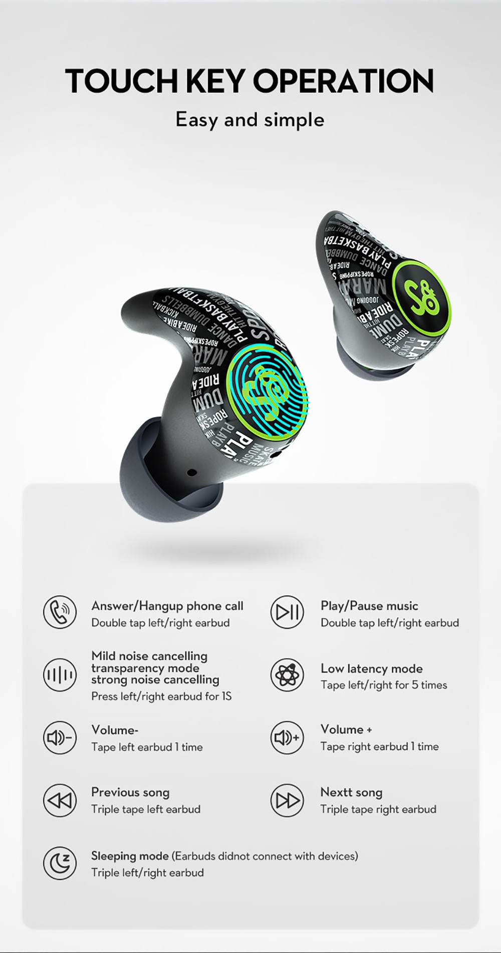 Mifo S Earbuds Active Noise Cancelling True Wireless Bluetooth 5.2 Earphone - Black