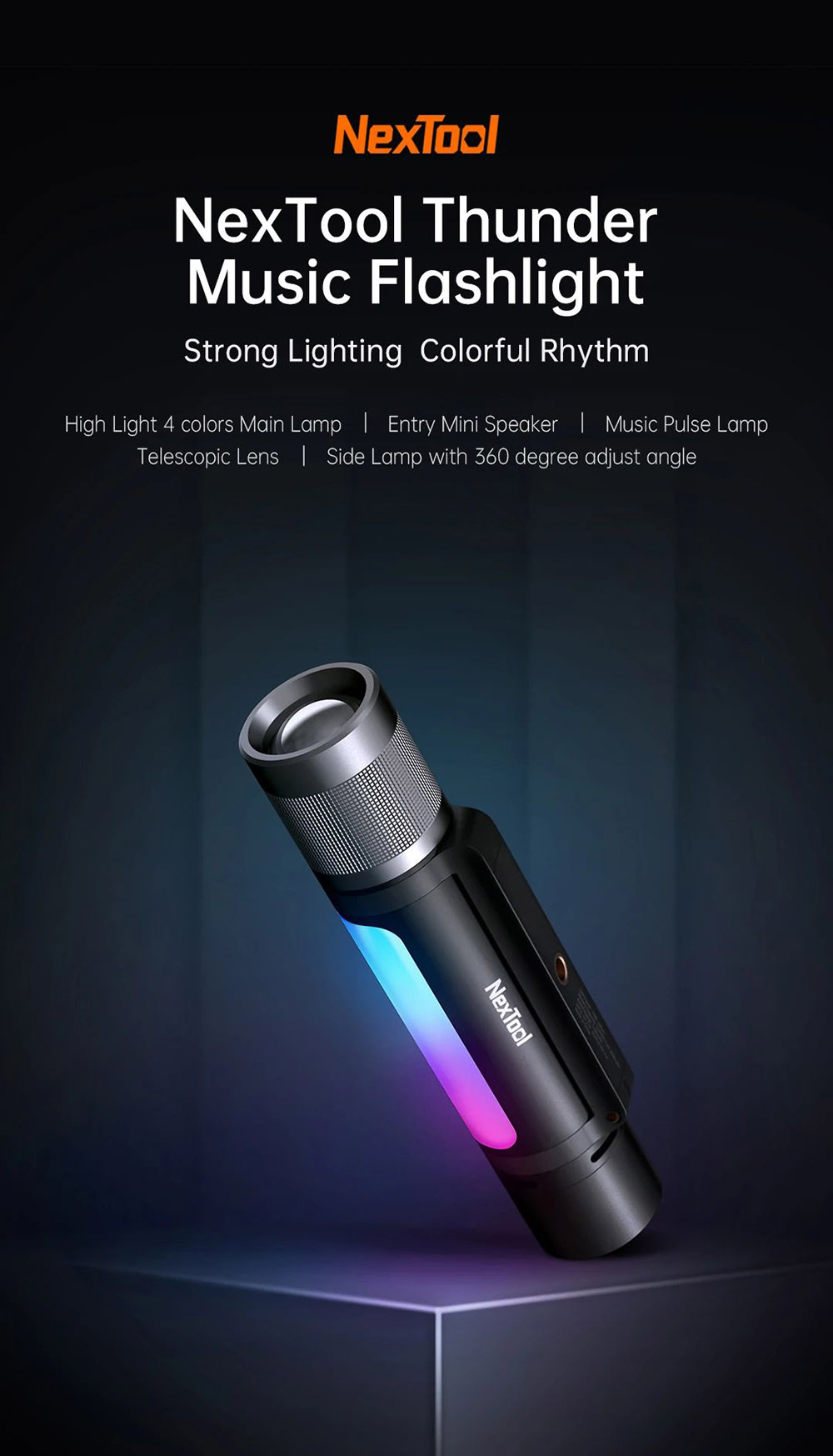 Nextool 12 In 1 900lm Music Pulse Lamp, Telescopic Focus, 245M Long Range LED Flashlight Torch, Mini Speaker Power Bank